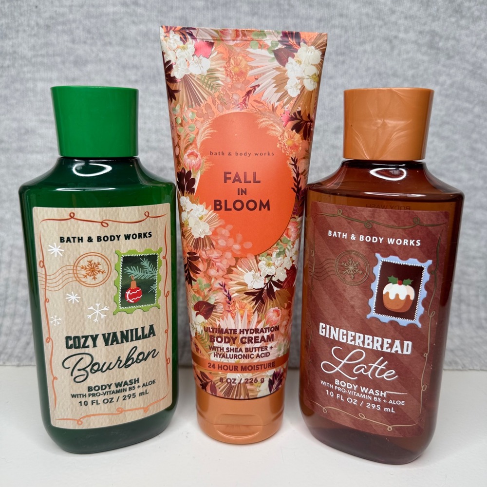 Bath & Body Works Cozy Vanilla Bourbon Gingerbread Latte Fall In Bloom Set